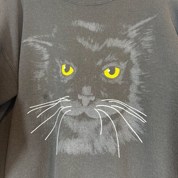Vintage Black Cat Kitty Graphic Sweatshirt Halloween Large Made in USA - Picture 3 of 10